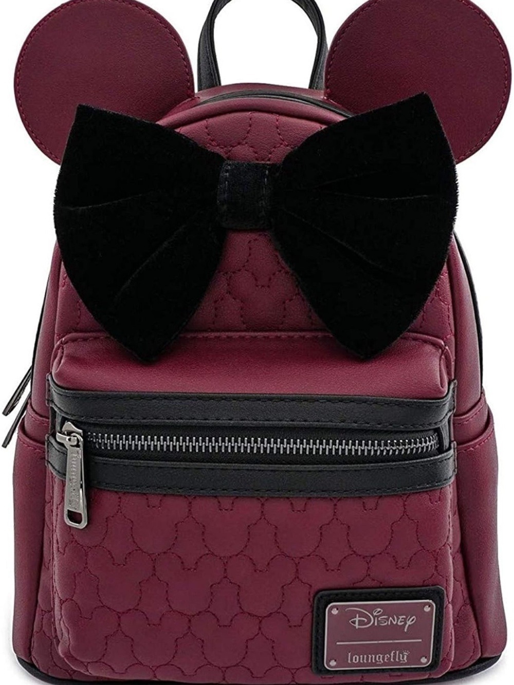 Loungefly Burgundy Minnie Ear Backpack with Black Bow